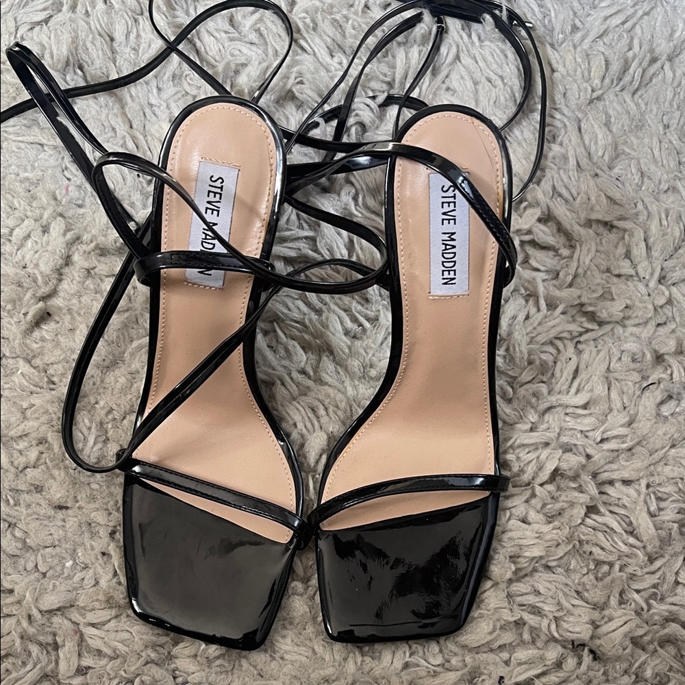 Steve Madden Glossy Black Strappy Heels